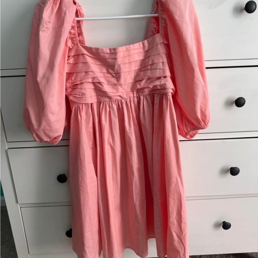Abercrombie & Fitch Pink Ruched Sundress with Puff Sleeves